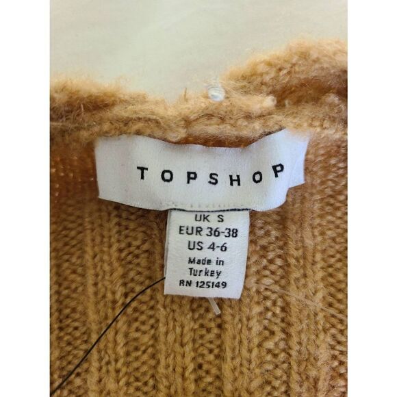 Topshop Cardigan Sweater Women's 4-6 Small Beige Knit Long Sleeve Open Front Poc - Picture 2 of 6